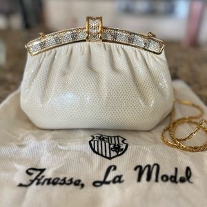 Finesse La Model Genuine Snakeskin Rhinestone Evening Crème Bag